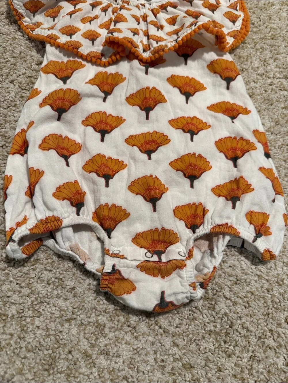 kate quinn White and Orange Floral Ruffle One-Piece